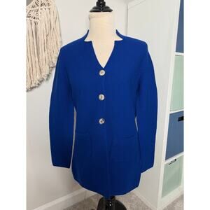 Women's Cobalt Royal Blue Italian 100% Extra Fine Merino Wool Cardigan Sweater S